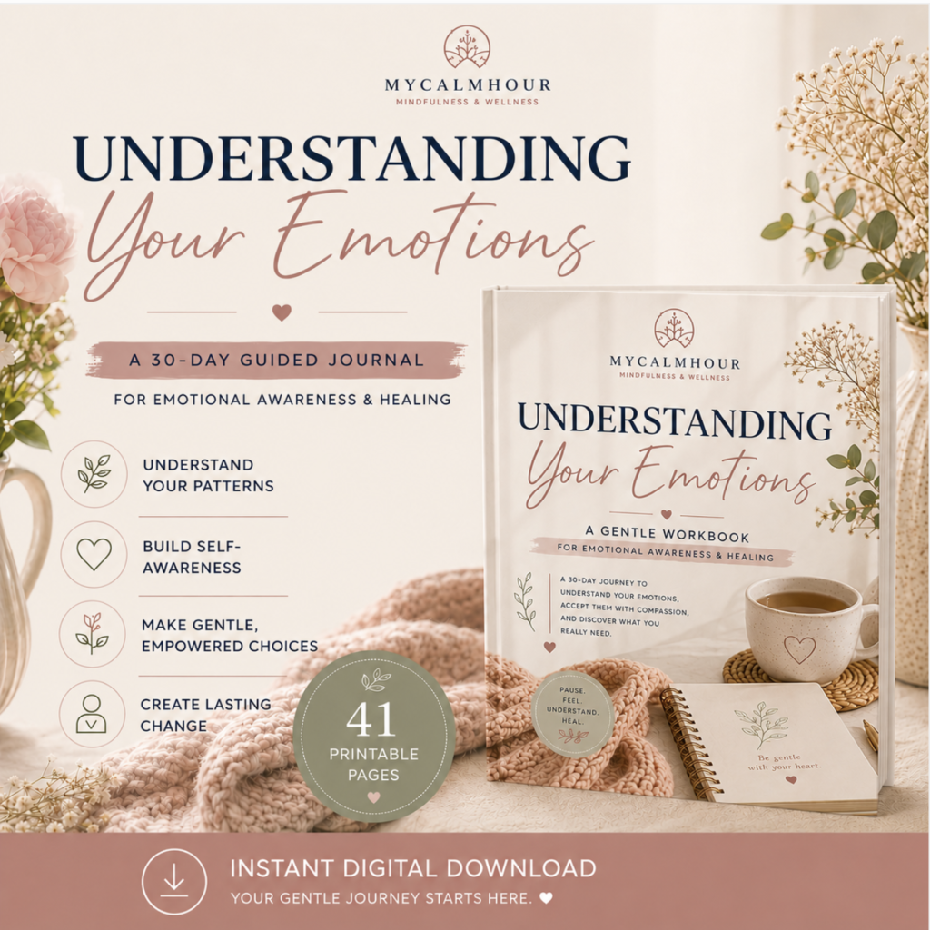 Understanding Your Emotions guided journal with 41 printable pages for emotional awareness, self-reflection and emotional healing.